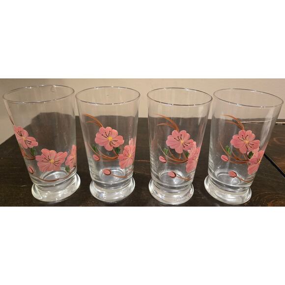 VTG Franciscan Glass Water Tumblers Set of 4 Hand Painted Desert Rose - Picture 7 of 7